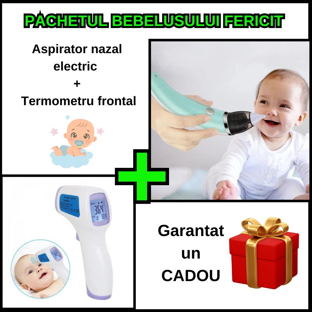 Pachetul bebelusului fericit - Aspirator Nazal Electric + Termometru Frontal Digital cu Infrarosu