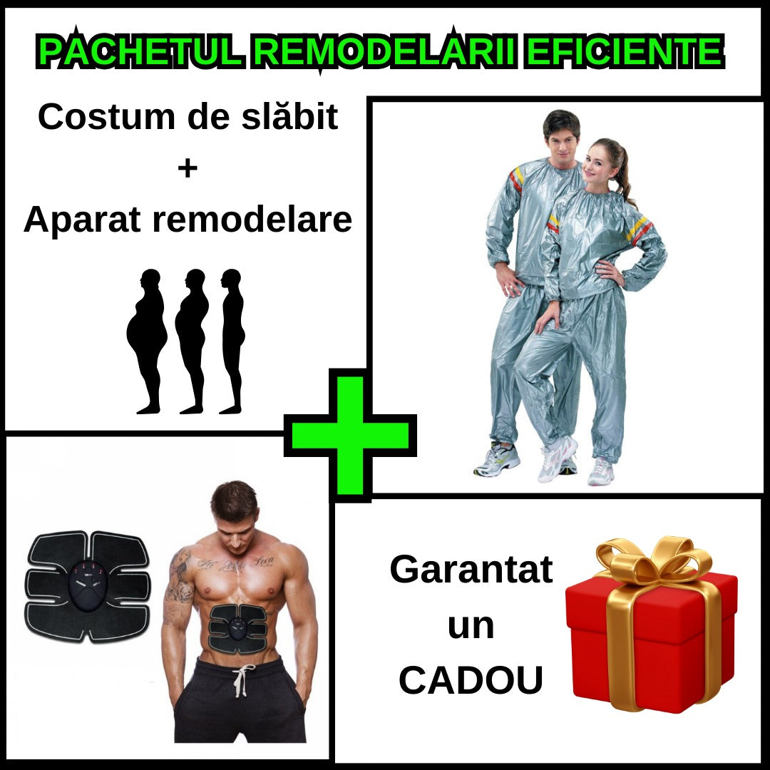Pachetul remodelarii eficiente - Costum pentru Slabire Eficienta Sauna Suit + Centura Abdominala Smart Fitness cu Eletrostimulare