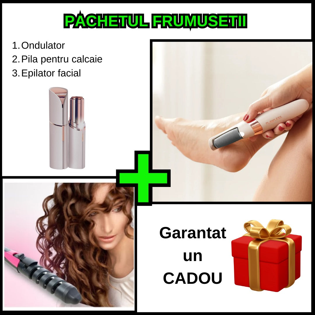 Pachetul frumusetii - Ondulator Electric Ceramic + Pila Electrica pentru Calcaie + Epilator Facial