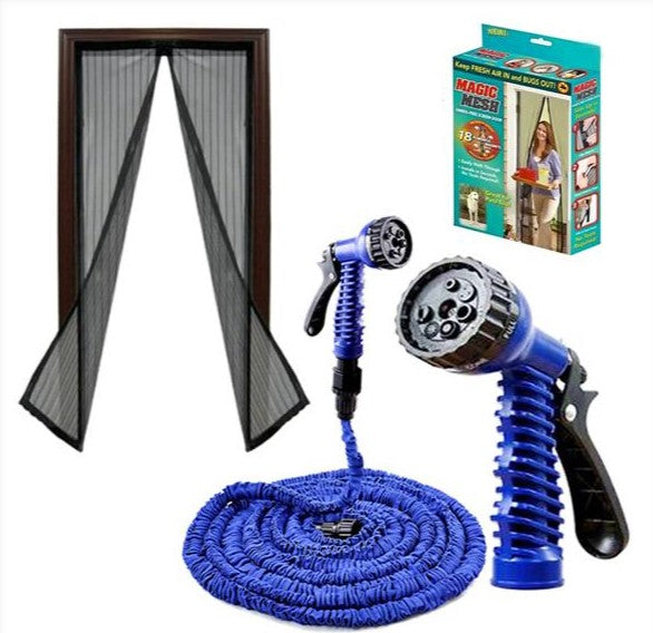 Set Gradinarit 3-in-1: Furtun Extensibil 45m + Pistol Stropire + Perdea Magnetica Antiinsecte