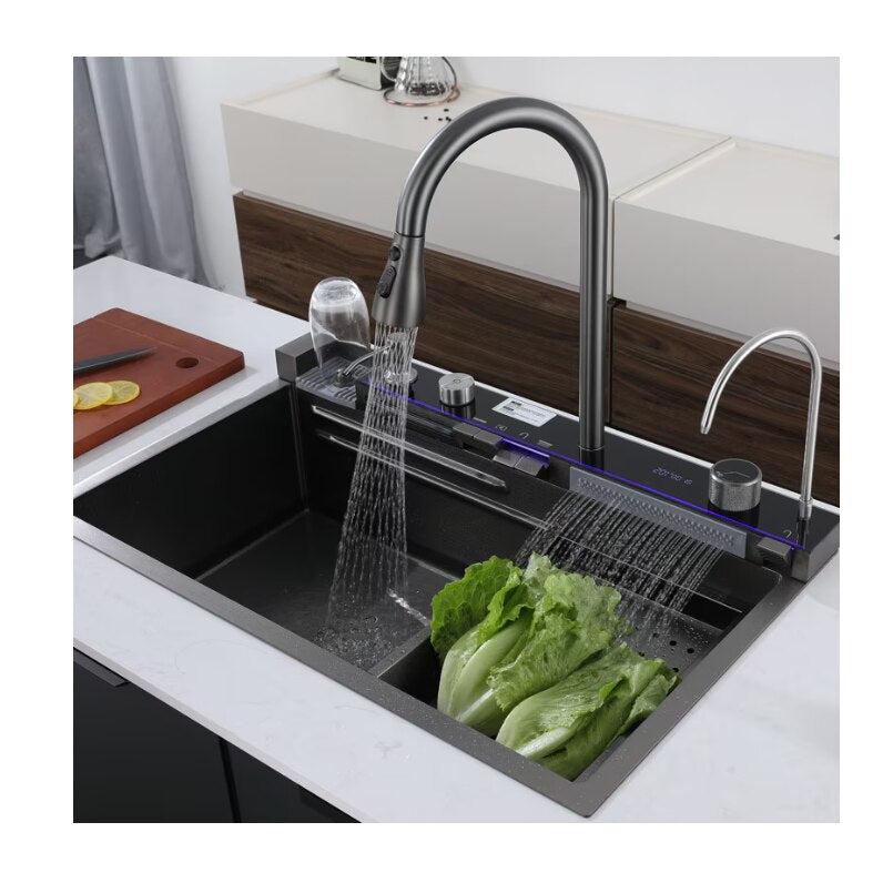 Chiuveta Multifunctionala pentru Bucatarie Cu Accesorii Incluse, Afisaj Temperatura, Lumina LED , Control Tactil si Dus Reglabil 75x46x22 cm