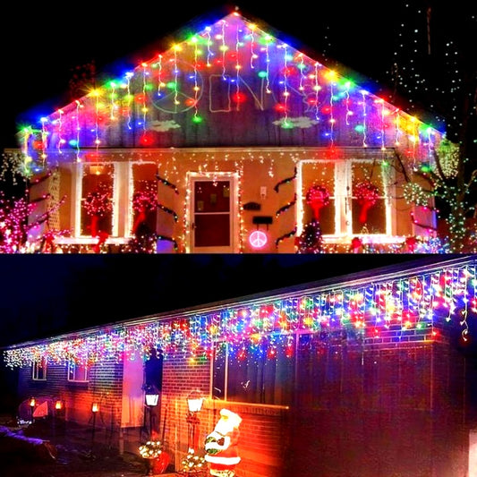 Set 2 x Decoratiune - Franjuri, cu LED-uri Tip Turturi, 12 metri - multicolora
