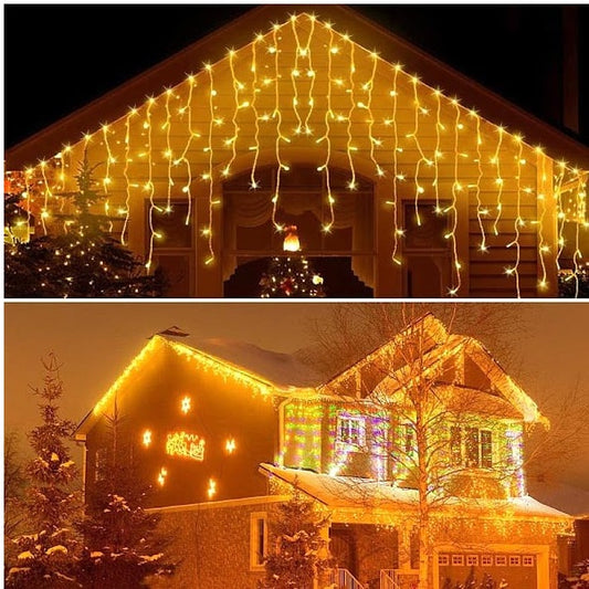 Set 2 x Decoratiune - Franjuri, cu LED-uri Tip Turturi, 12 metri - Alb Cald