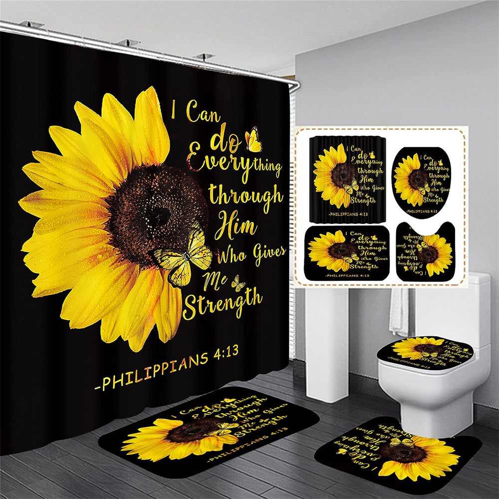 Set Pentru Baie: Perdea, Covorase Si Husa De Toaleta - Sunflower