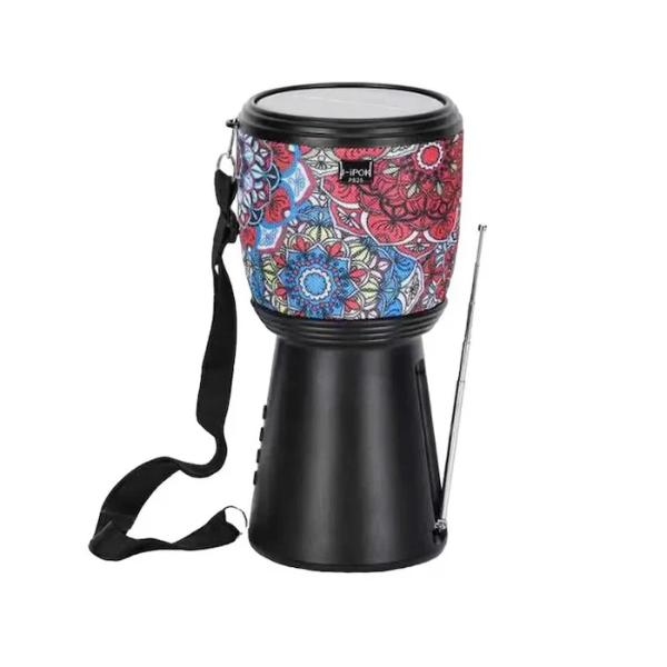 Boxa Bluetooth Stil Tarabana cu Incarcare Solara, Radio FM si Lanterna, Negru cu Model Floral