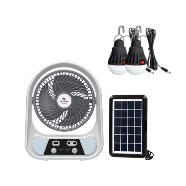 Ventilator Solar Portabil cu 2 Becuri LED și Lanternă – Ideal pentru Camping, Curent Oprit sau Excursii