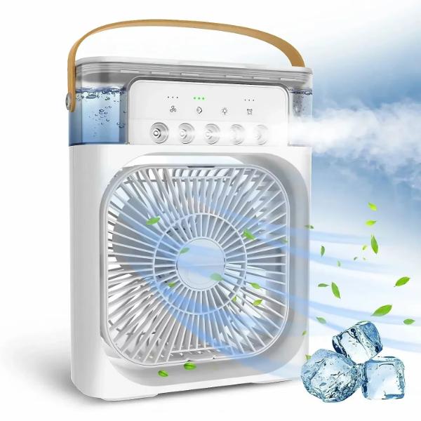 Ventilator cu Apă și Umidificator 3 în 1 – 3 Trepte Viteză și Pulverizare, USB, Silențios, Temporizator , 600 ml