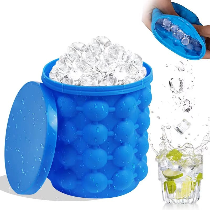 Forma de gheata din silicon cu 40 de compartimente, capac si design cu doua camere, 14x13 cm, albastra