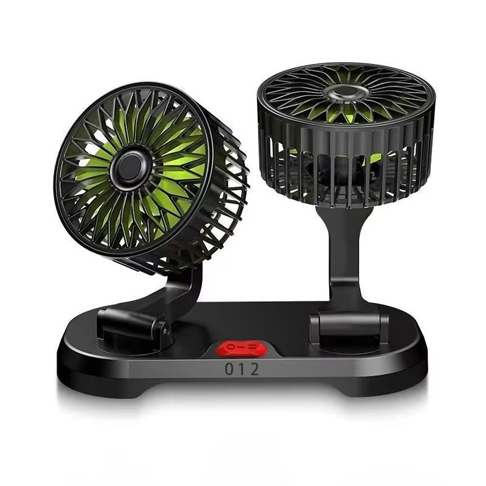 Ventilator auto dublu 12V cu rotatie 360 grade, 2 viteze, silentios si montaj cu benzi adezive