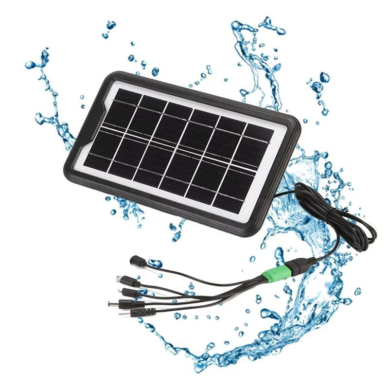 Panou Solar Portabil 8W, Tensiune 6V, Protectie IP65, Cablu 5 in 1 pentru Incarcare Dispozitive USB, Negru