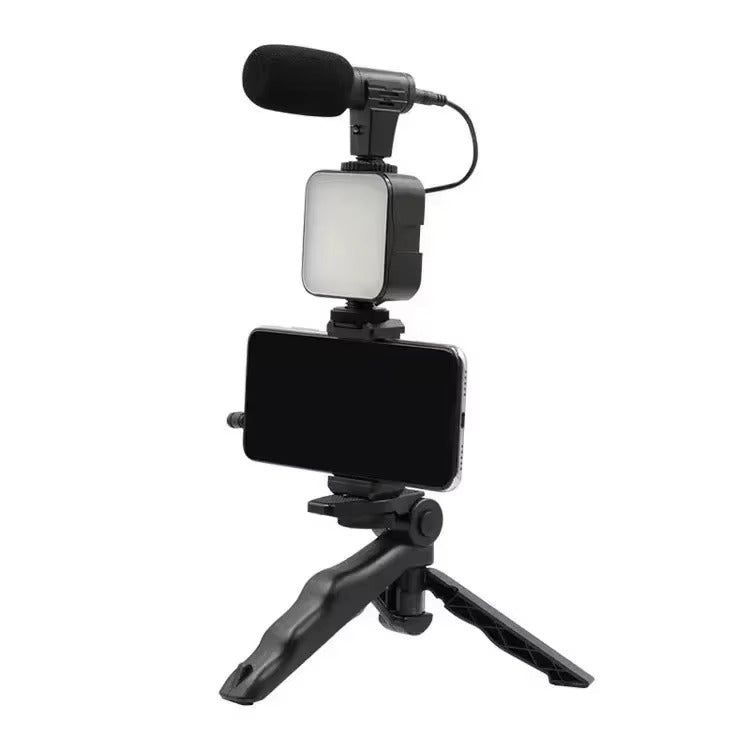 Set Complet Pentru Filmare Video Cu Microfon, Lumina LED Reglabila, Mini Trepied Si Suport Telefon – Solutia Ideala Pentru Creatori De Continut Online