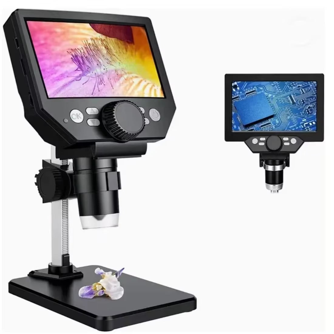 Microscop Digital Portabil cu Ecran 4.3 Inch, Marire 1-1000X, Rezolutie 8MP, Iluminare LED Reglabila, Suport Ajustabil si Baterie Reincarcabila