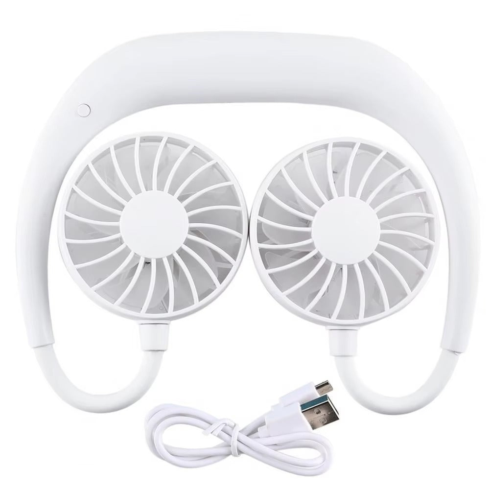 Ventilator Sport Pentru Gat Portabil Cu 3 Viteze Baterie Reincarcabila 2500 mAh Incarcare USB Alb BAS
