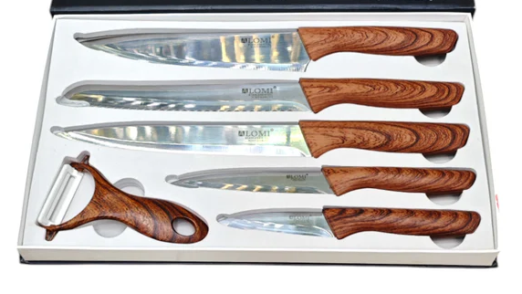 Set 6 Ustensile De Bucatarie Cu Maner Din Lemn Acoperire Marmura Lama Inox Design Ergonomic HAM