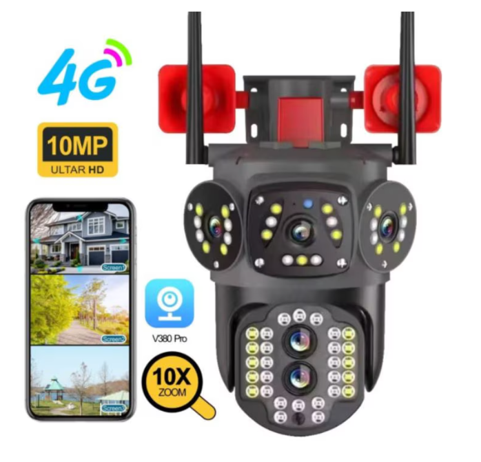 Camera de supraveghere 4K cu Zoom 10X, Detectie Persoane, Urmarire Automata, Vedere Color Noaptea, Alarma Acustica, 4G, Rezistenta IP66 BA