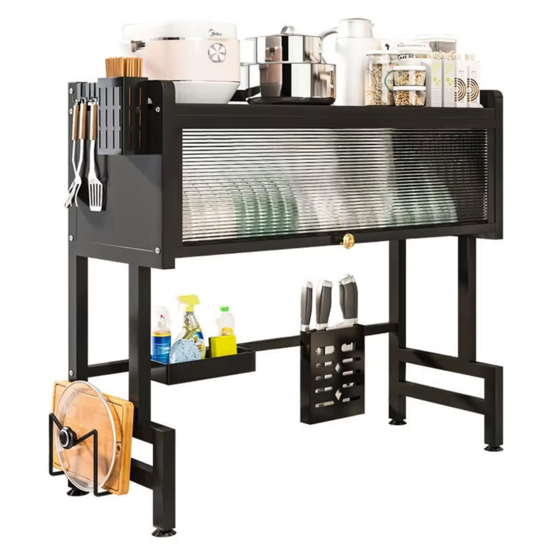 Suport Metalic Pentru Vase cu Scurgator, Suport pentru Tacamuri si Ustensile, Organizator Multifunctional Deasupra Chiuvetei, 2 Niveluri, Rezistent si Usor de Curatat AFO
