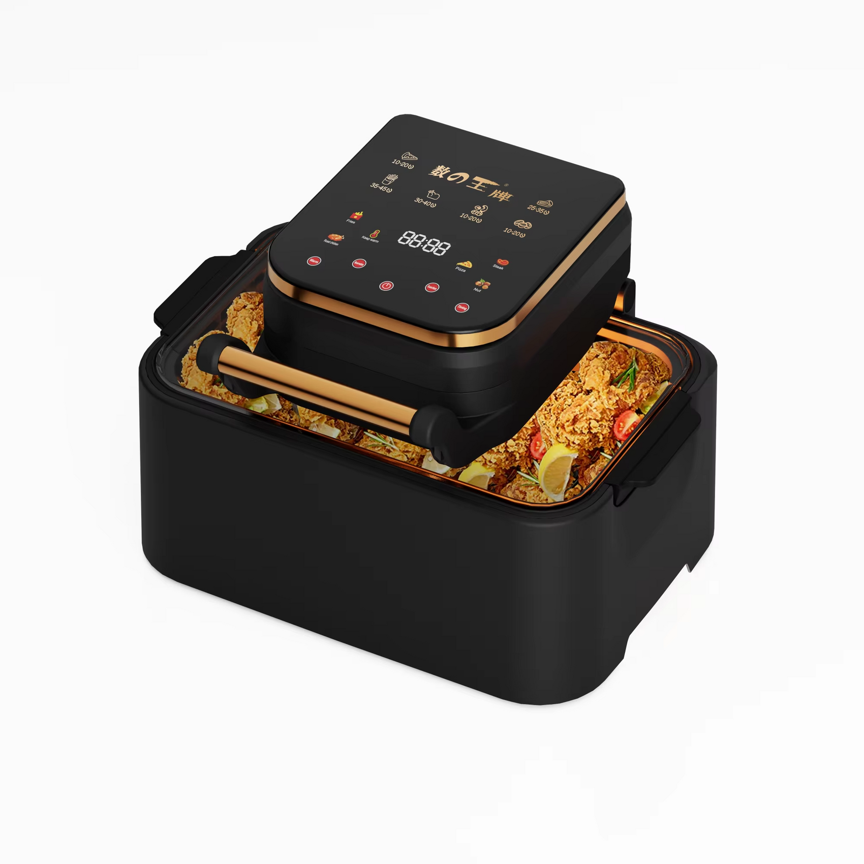 Friteuza cu Aer Cald 1700W, Capacitate 12 litri, cu Afisaj Digital, Temperatura Reglabila Pana la 200°C, 6 Programe Automate, Functii Prajire, Coacere, Rumenire si Gratar, Vas Detasabil, Culoare Negru BAS