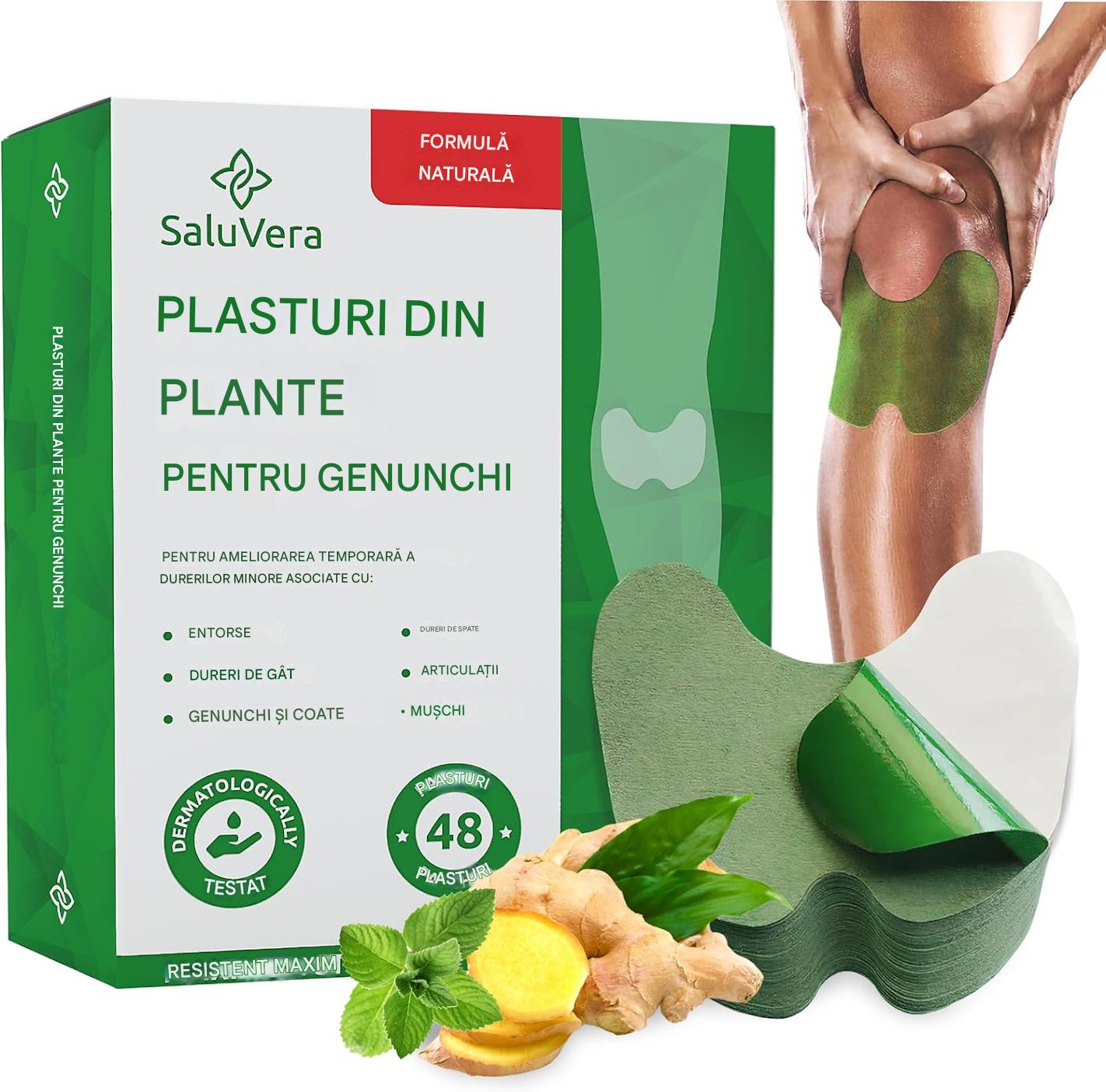 Plasturi Incalzitori pe Baza de Plante SaluVera – Set 100 Plasturi Naturali pentru Genunchi, Spate si Articulatii – Efect Termic Relaxant, Calmare Musculara si Confort de Lunga Durata