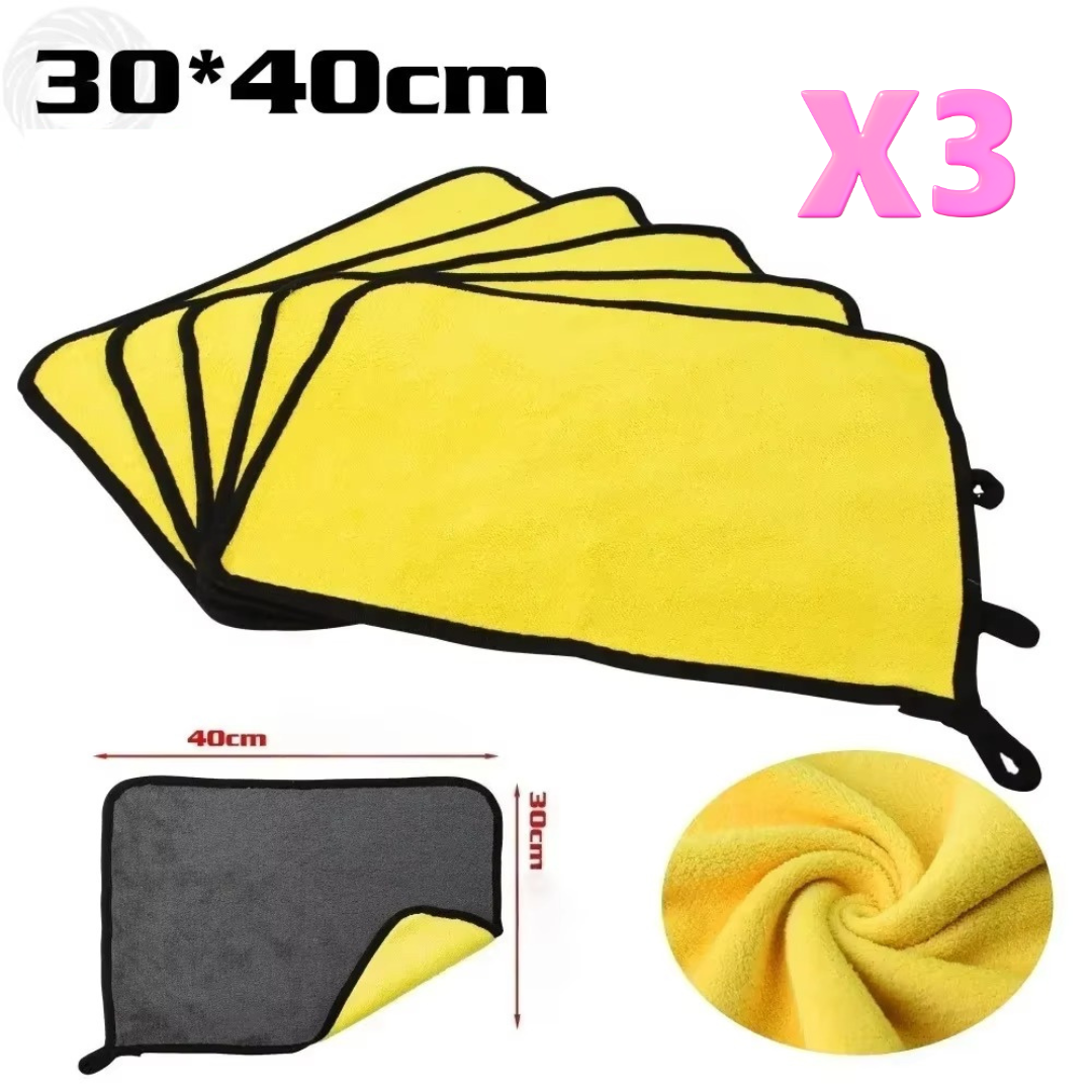 SET 3 x Prosop Auto cu Doua Straturi din Microfibra – Ultra Absorbant, Fara Scame, pentru Curatare si Uscare Masina AFO