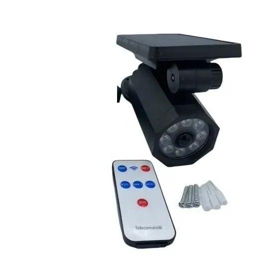 Camera de Supraveghere Falsa cu Panou Solar si Senzor de Lumina – LED Intermitent, Rezistenta IP65 si Functionare Autonoma AFO