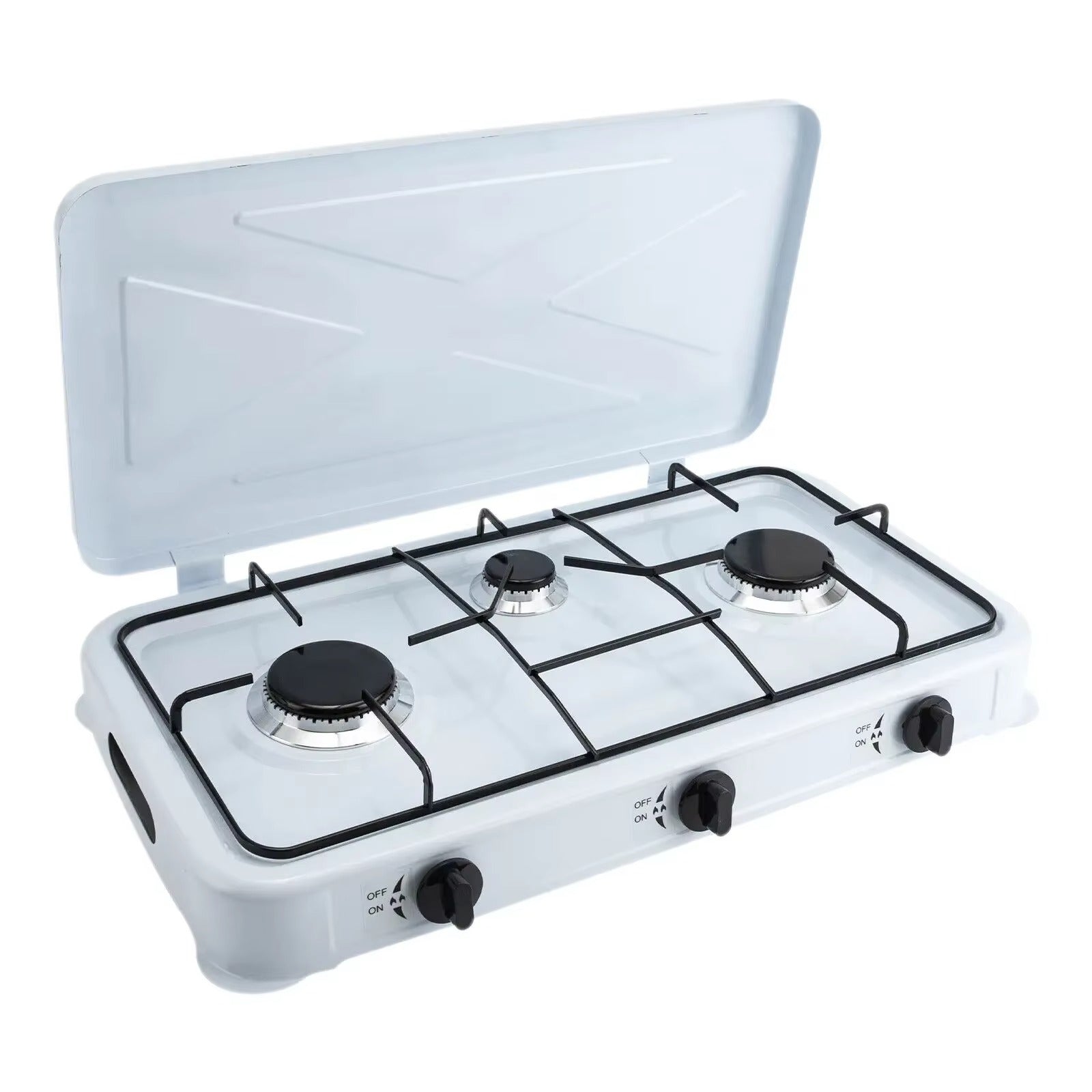 Aragaz Portabil pe Gaz cu 3 Arzatoare, 5.4 kW, din Otel Inoxidabil, Aprindere Manuala, Ideal Pentru Casa, Bucatarie de Vara si Spatii Comerciale BAS
