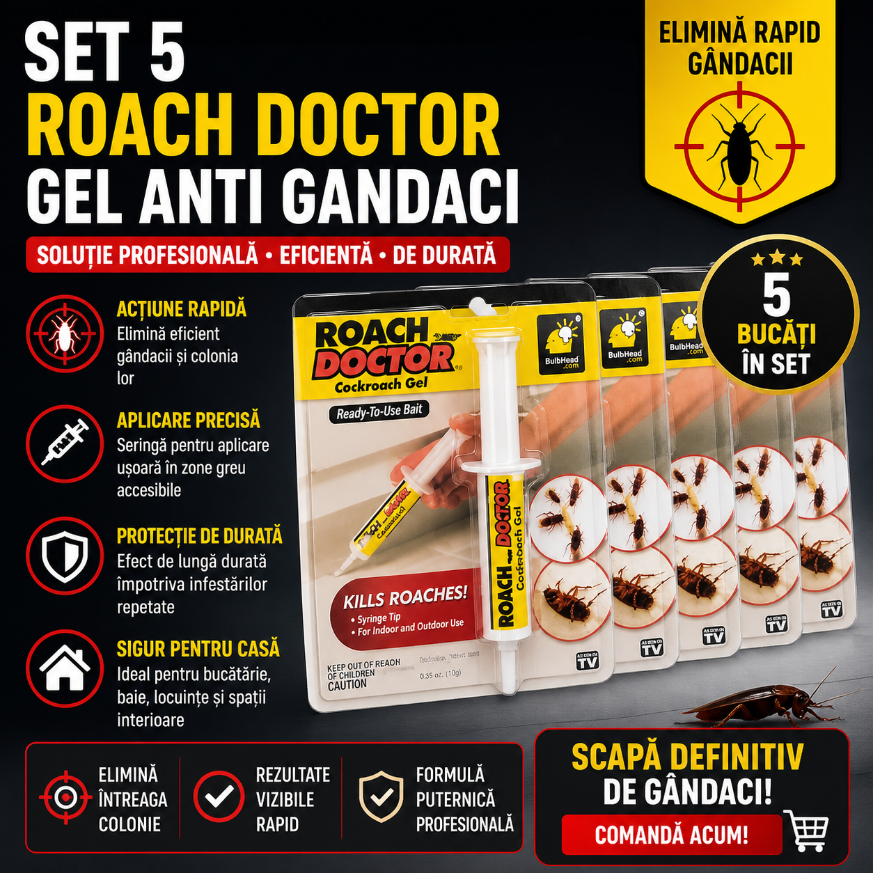 Set 5 x Insecticid Tip Seringa Solutie Antigandaci 30 Grame RoachDoctor