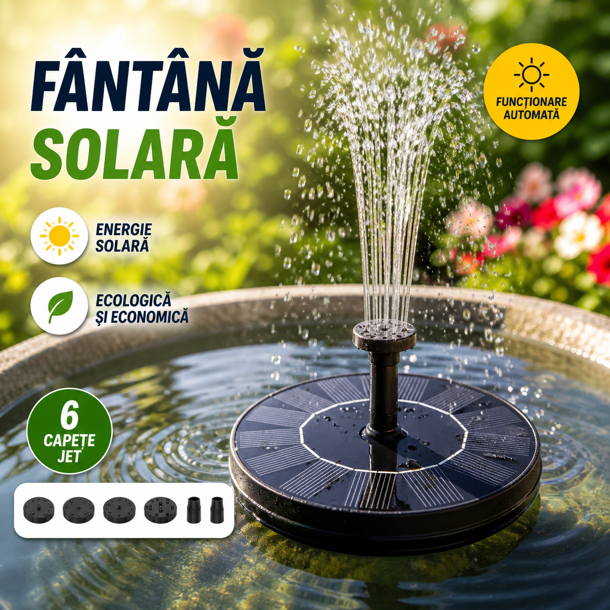 Fantana arteziana solara IPX8, 160x160 mm