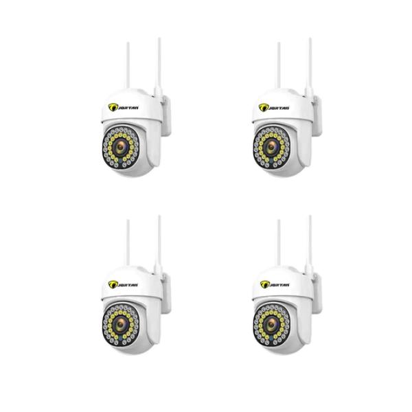 Set 4 x Camere de Supraveghere Video Jortan, 32 Leduri, Rotative, Infrarosu, Rezistanta la apa + 4 Carduri 32GB