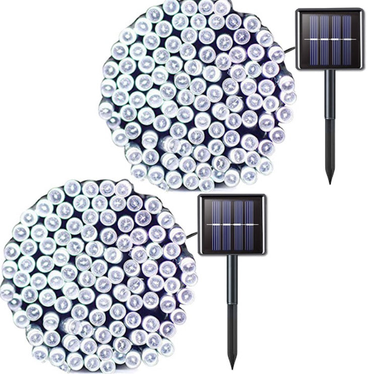 Set 2 x Decoratiune cu Incarcare Solara 100 LED, 10 Metri - Alb Rece