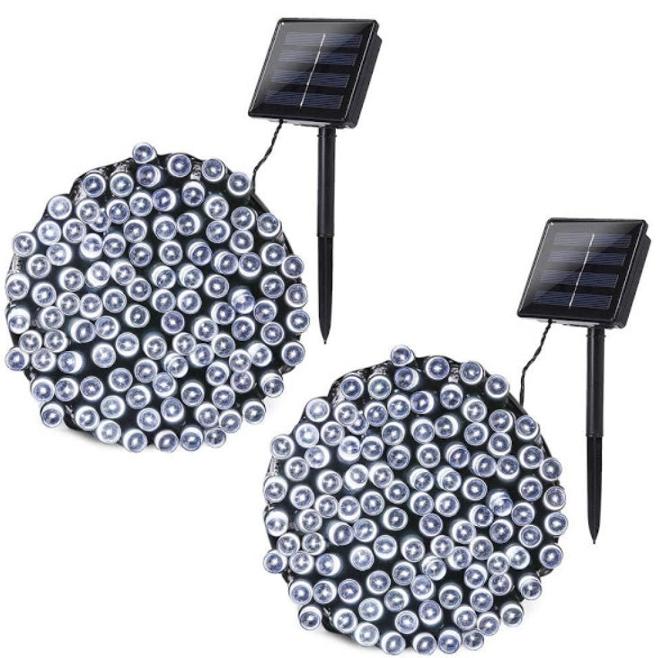 Set 2 x Decoratiune cu Incarcare Solara 100 LED, 10 Metri - Alb Rece