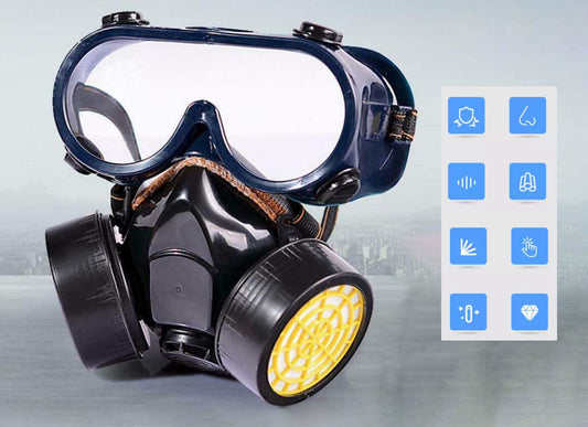 Ochelari de protectie si masca dubla cu 2 filtre de carbon