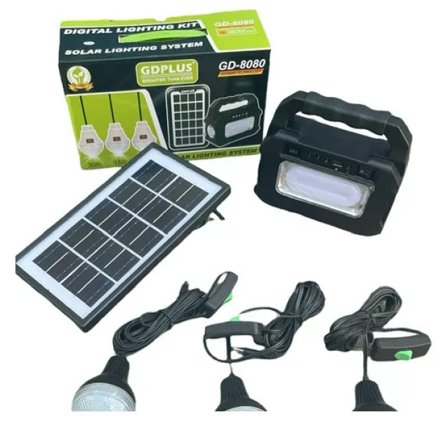 Kit panou solar cu 3 becuri, lanterna, GD-8080