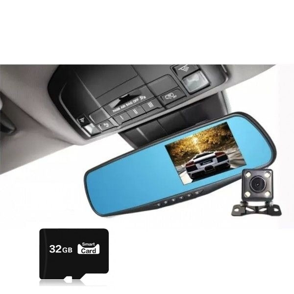 Oglinda auto DVR, camera fata-spate + card 32GB