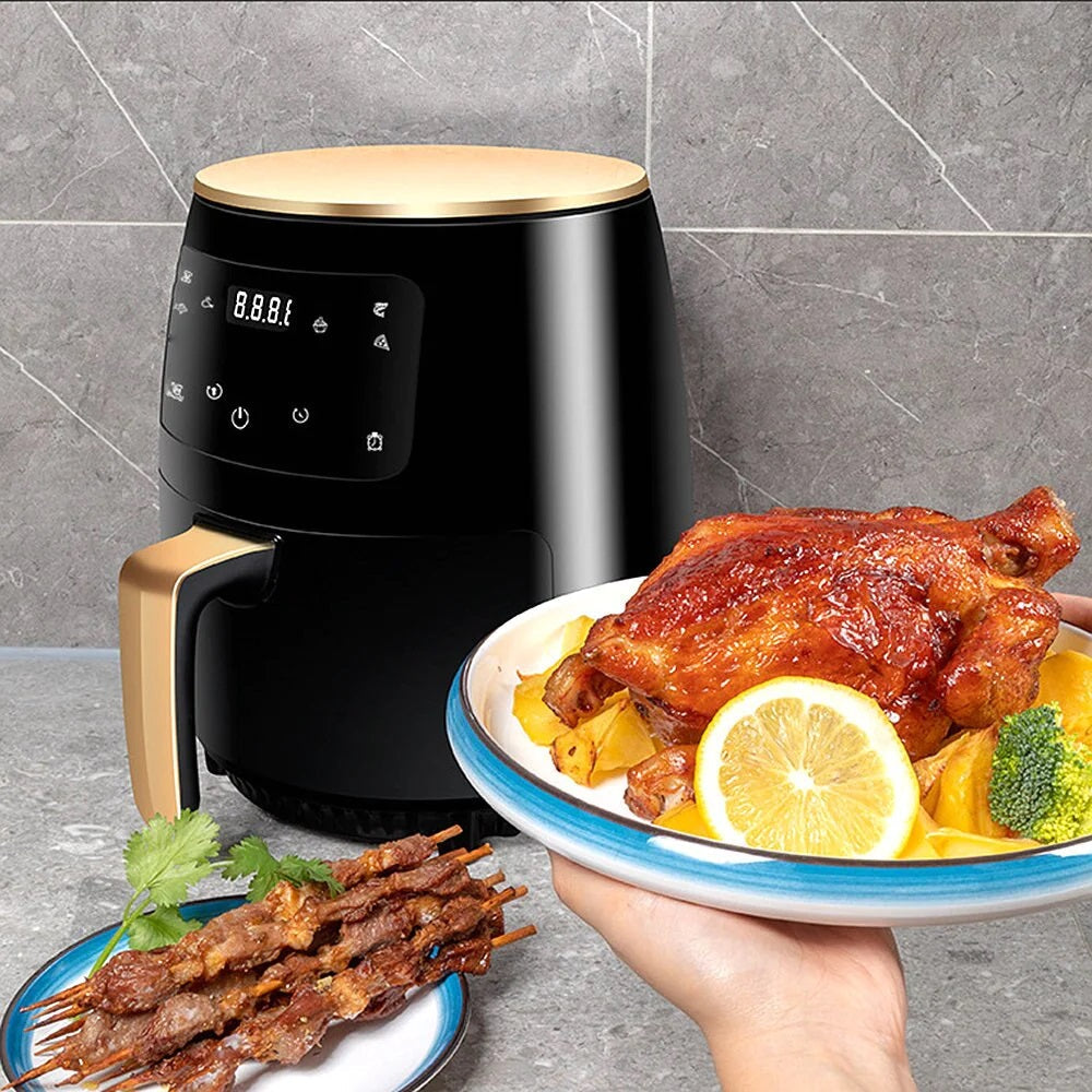 Friteuza fara ulei 6 litri air fryer, display digital, 2400 W, functie de coacere + Set 50 hartii de copt pentru friteuza 16 cm