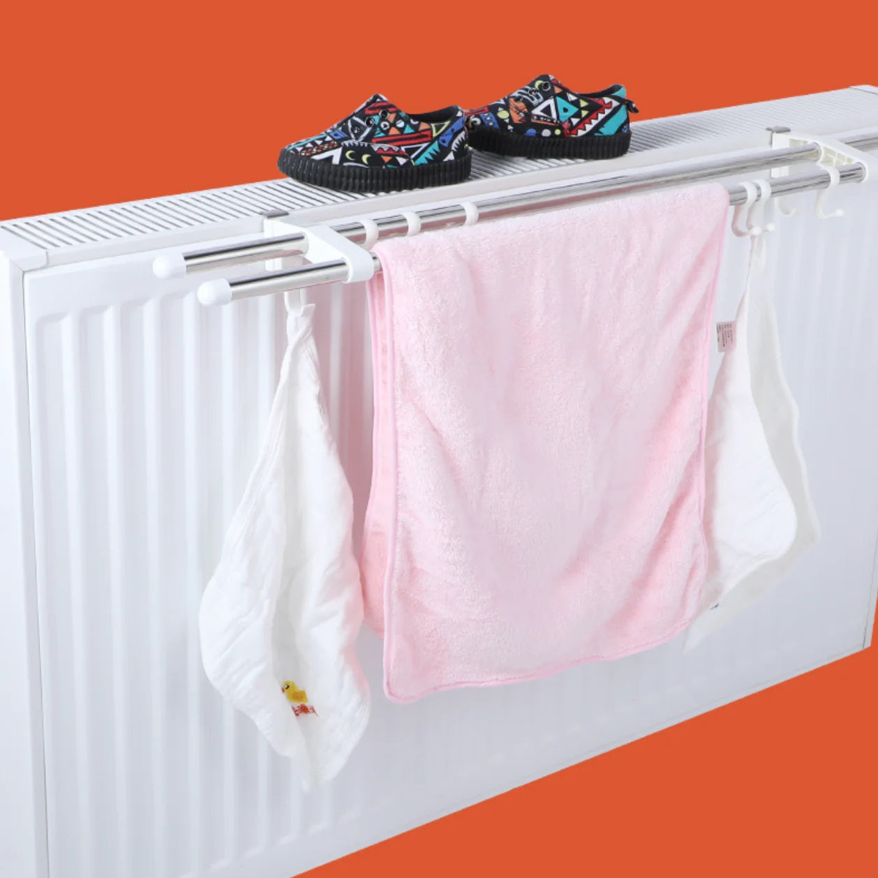 Lichidare de Stoc! Oferta 1+1 Suport dublu pentru uscare rufe, cu prindere pe calorifer, 60cm
