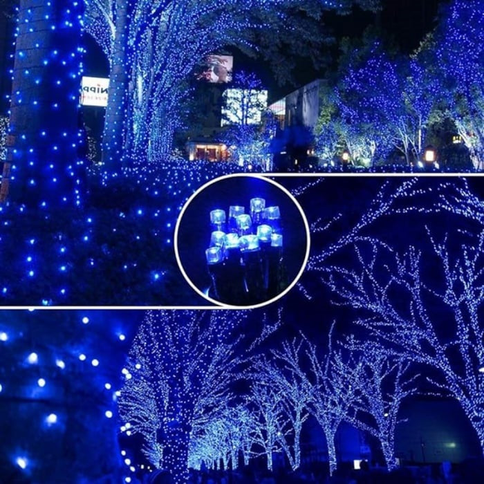 Decoratiune cu Incarcare Solara, 50 metri, 500 led - Albastru