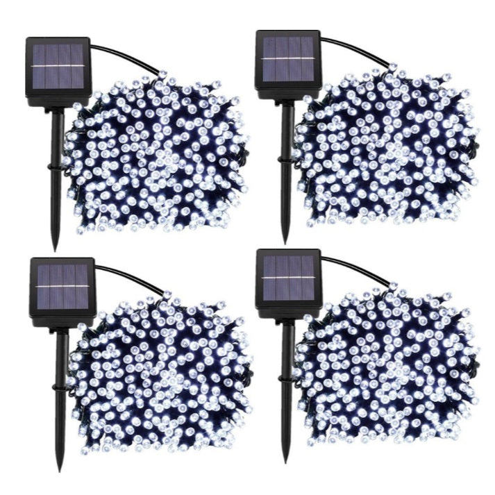 Set 4 x Decoratiune cu Incarcare Solara 100 LED, 10 Metri - Alb Rece