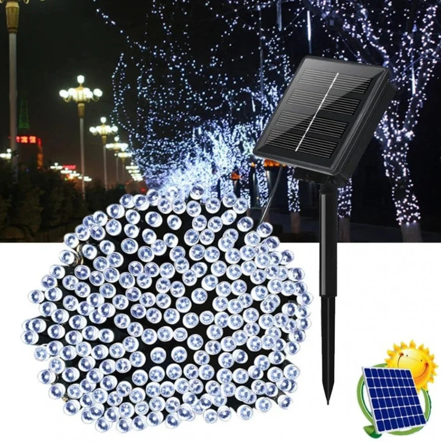 Set 4 x Decoratiune cu Incarcare Solara 100 LED, 10 Metri - Alb Rece