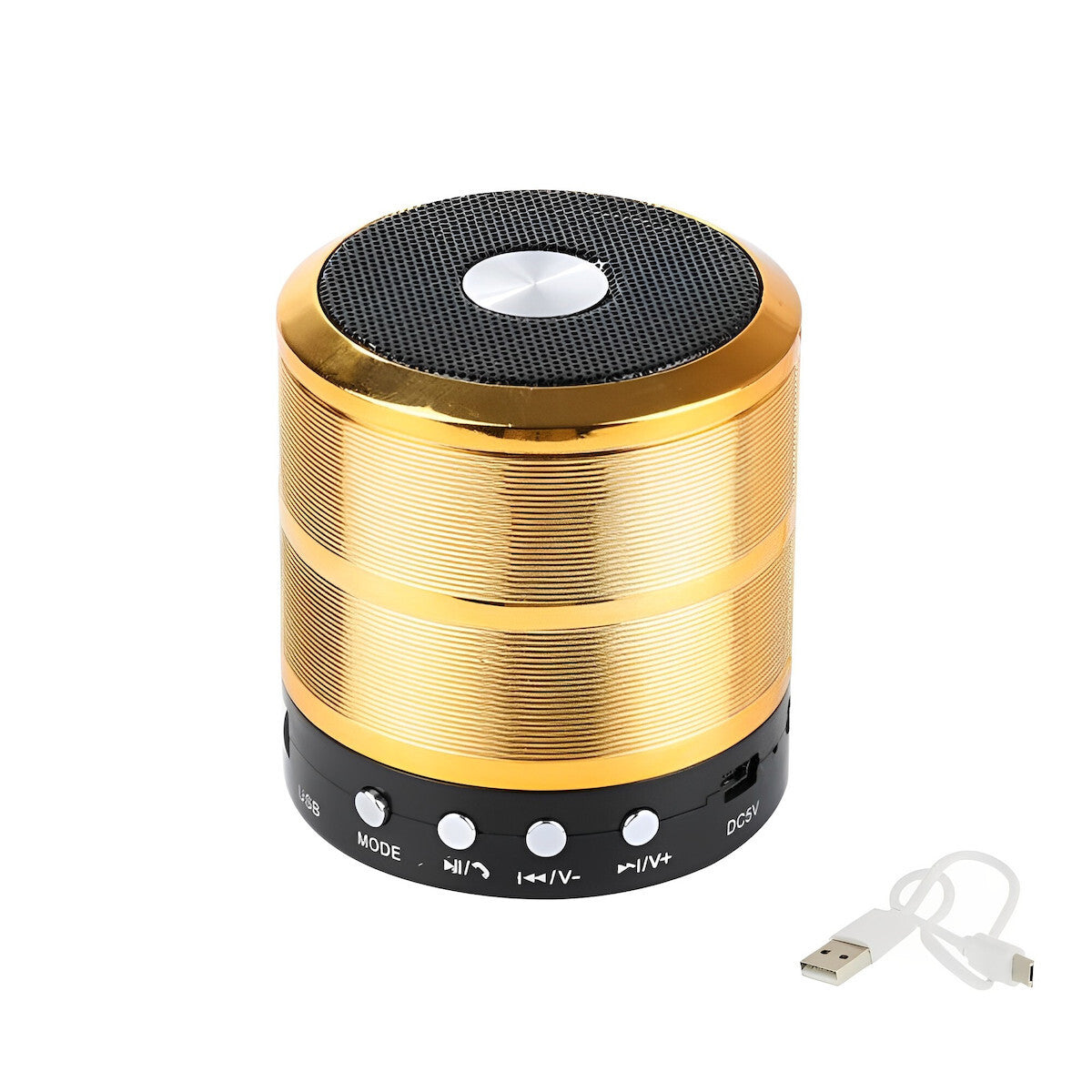 Boxa Portabila Bluetooth 5W cu Radio FM, Autonomie 3 Ore si Conectivitate Multipla AUX, USB si MicroSD – Sunet Clar intr-un Design Compact Auriu BAS