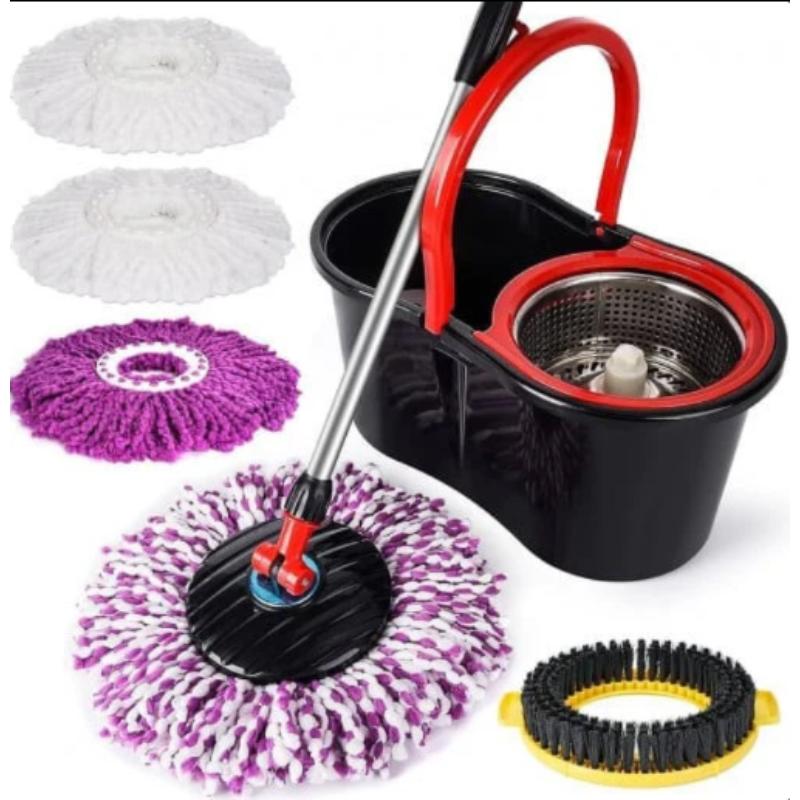 Set Mop Rotativ Profesional Cu Galeata si 4 x Rezerve Microfibra -  Sistem Stoarcere 360, Curatenie Rapida Pentru Casa
