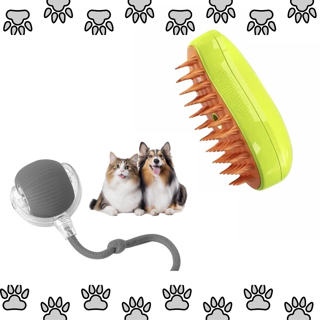 Set Jucarie Interactiva cu Lumini LED si Incarcare USB C si Perie Electrica 3 in 1 cu Aburi si Pulverizare pentru Pisici, Stimulare Activa si Ingrijire Completa