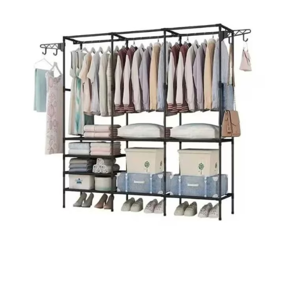 Dulap Pliabil Metalic cu 8 Rafturi Multiple, Organizator Haine Portabil, Negru, 162x43x173 cm – Solutie Practica pentru Casa