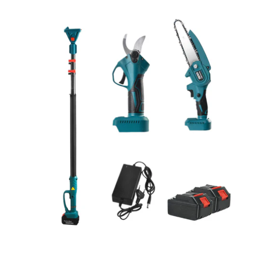Set Foarfeca Electrica de Gradina si Mini Drujba 6 inch cu 2 Acumulatori 48V, Brat Telescopic 2.13 m si Unghi Reglabil pentru Taiere Precisa la Inaltime