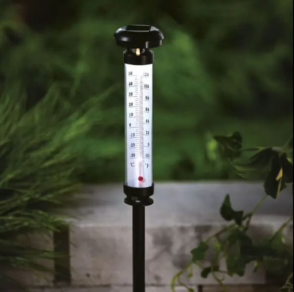 Set 2 Bucati Termometru de Gradina Solar cu LED Alb Rece – Monitorizare Precisa, Iluminare Nocturna, Eficienta Energetica