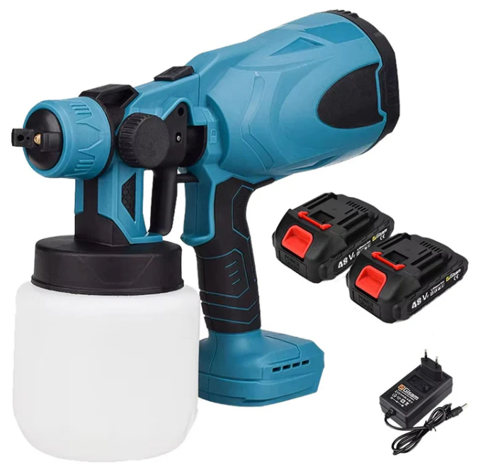 Dispozitiv Electric de Vopsit cu 2 Acumulatori 48V, Rezervor 800ml, 3 Duze Reglabile, Pulverizator Vopsea pentru Pereti, Lemn, Metal, Gard, Mobilier