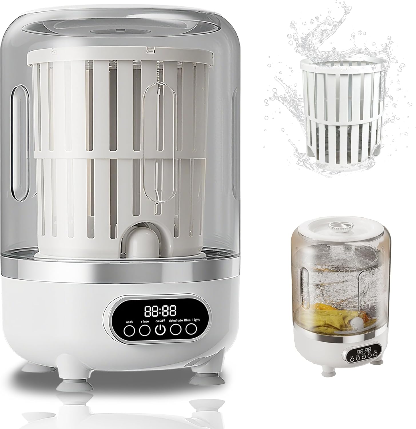 Masina de Spalat Portabila 3 in 1, Capacitate 3L,  Cos de Centrifugare Inclus, 3 Moduri de Spalare si Baterie Reincarcabila