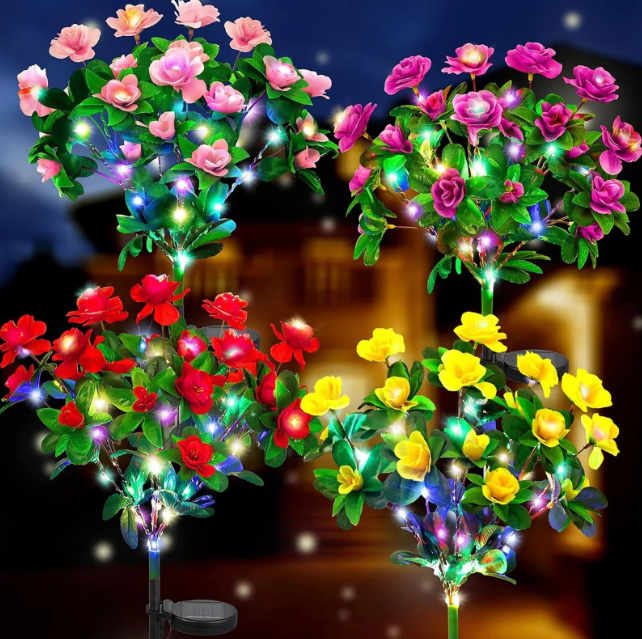 Set 2 x Lampi Solare Flori Azalee, Rezistente La Apa IP65, Iluminare Automata Exterior Gradina, Diverse Culori