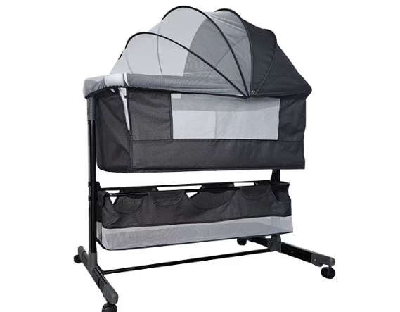 Patut Copii Pliabil Co-Sleeper, Multifunctional 3 in 1 cu Plasa pentru Insecte, Functie de Leganare, Gri