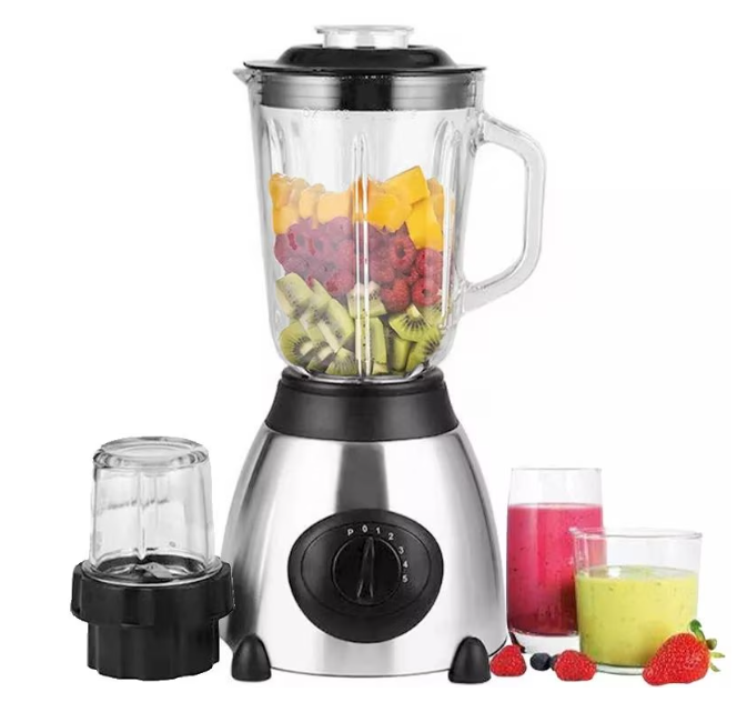 Blender Profesional 2 In 1 Cu Rasnita, 2200 W, 5 Viteze, Vas Din Sticla 1,5 L