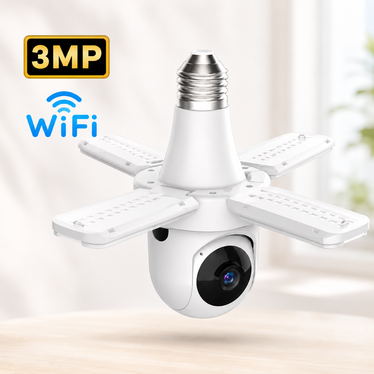 Camera Supraveghere Tip Bec E27, 3 MP HD, Wi-Fi, Rotire 360°, Vedere Nocturna, Detectie Miscare Si Audio Bidirectional